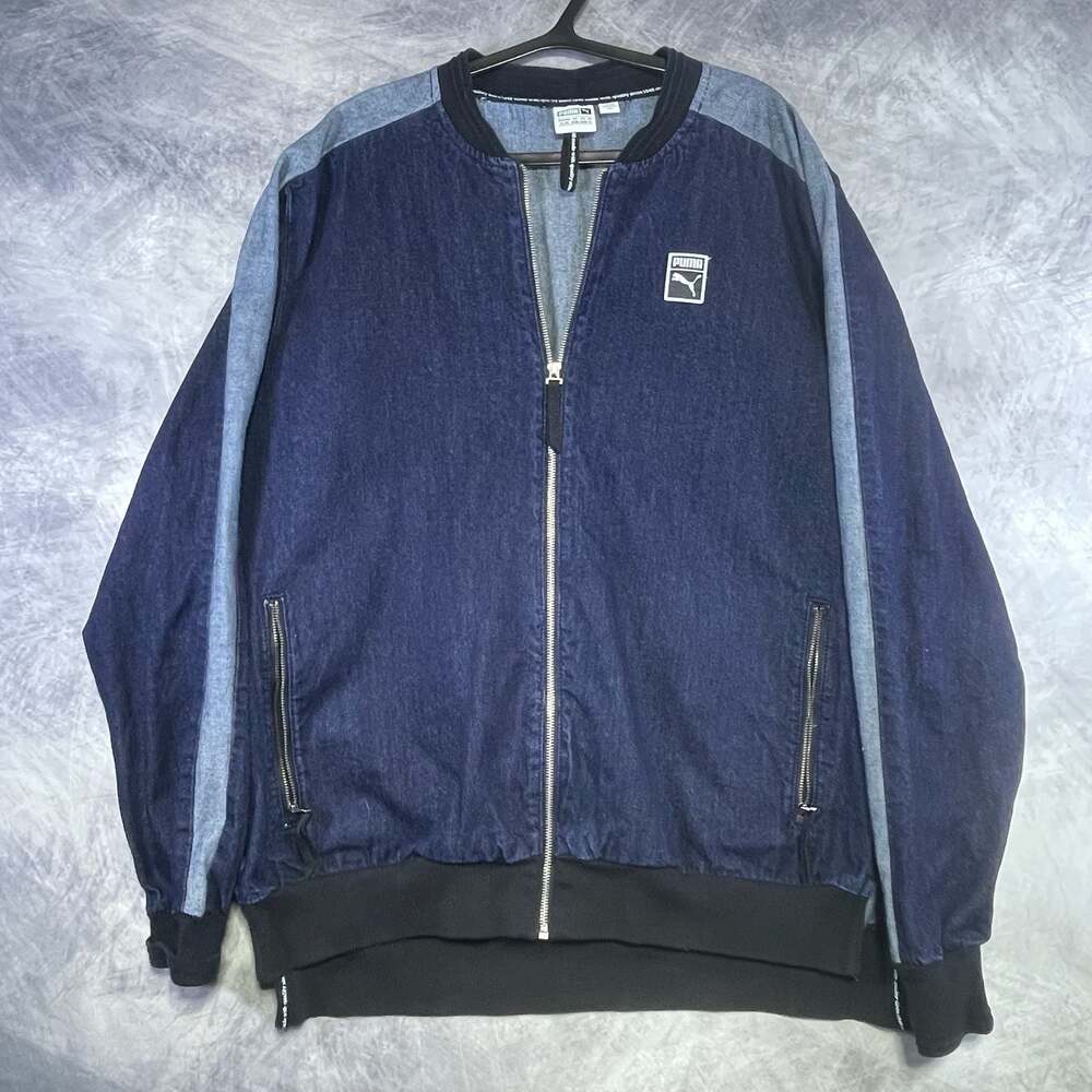 Puma Classics+ T7 Denim Full Zip Casual Urban Nights Jacket Blue Gray XL